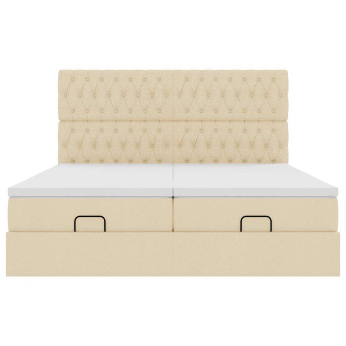 Struttura Letto Pouf con Materassi Crema 200x200 cm in Tessuto