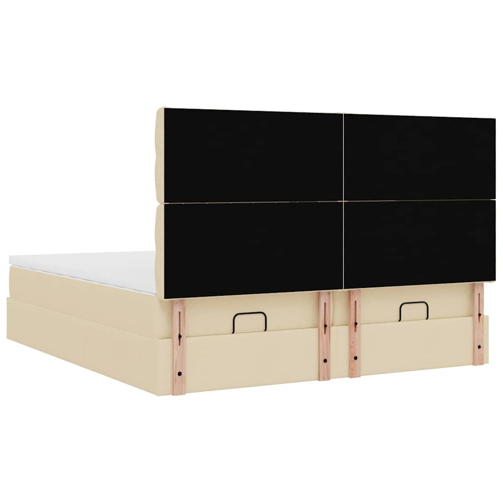 Struttura Letto Pouf con Materassi Crema 200x200 cm in Tessuto 3314574