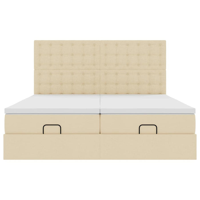 Struttura Letto Pouf con Materassi Crema 200x200 cm in Tessuto