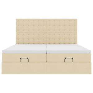 Struttura Letto Pouf con Materassi Crema 200x200 cm in Tessuto 3314595