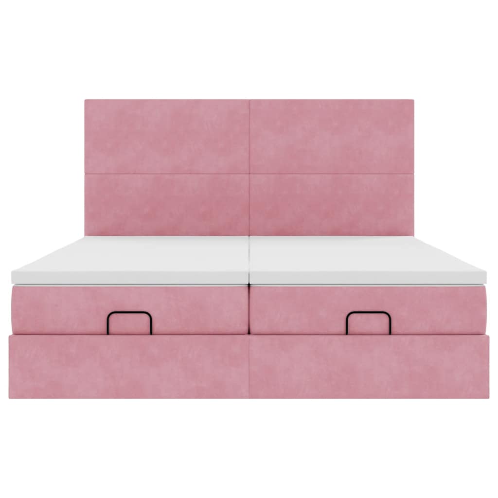 vidaXL Struttura Letto Pouf con Materassi Rosa 200x200 cm Velluto