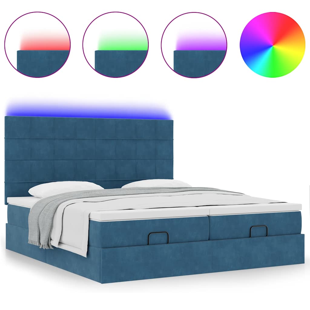 Pouf Letto con Materassi e LED Blu Scuro 200x200cm Velluto