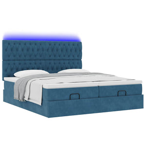 vidaXL Pouf Letto con Materassi e LED Blu Scuro 200x200cm Velluto