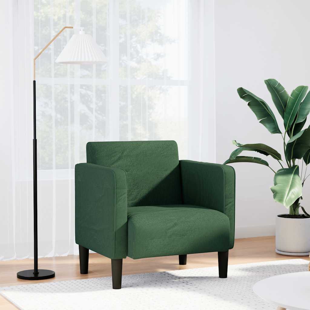 vidaXL Divano Sedia con Braccioli Verde Scuro 54 cm Tessuto a Coste