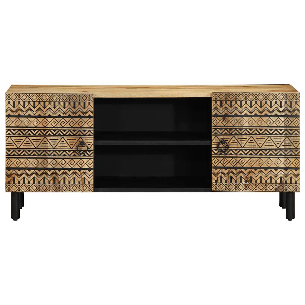 Mobile Porta TV-Mobile per TV-Credenza TV Nero 105x33,5x46 cm Legno Massello Mango Grezzo