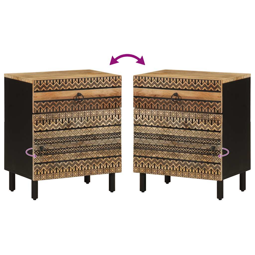 vidaXL Comodino Nero 50x33x60 cm in Legno Massello di Mango Grezzo