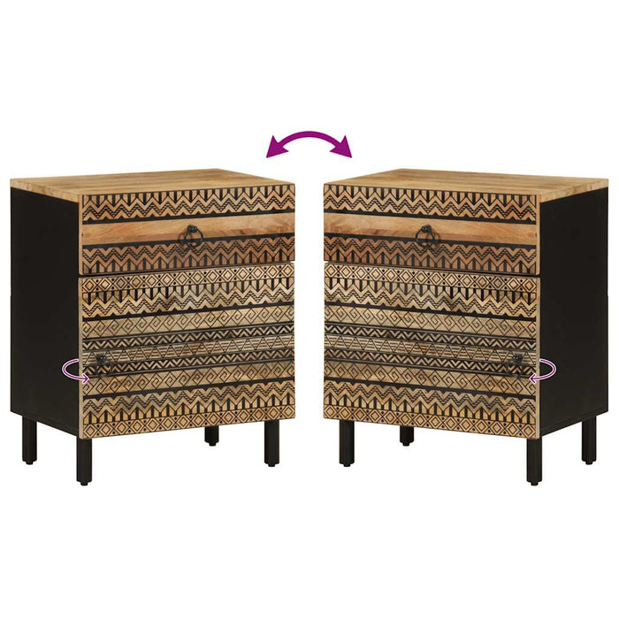 vidaXL Comodino Nero 50x33x60 cm in Legno Massello di Mango Grezzo