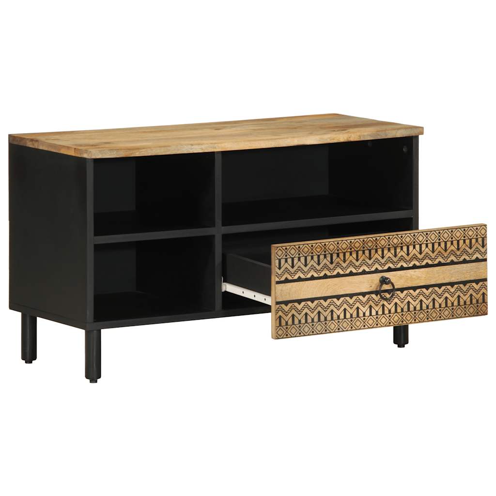 Mobile Porta TV-Mobile per TV-Credenza TV Nero 80x33,5x46 cm Legno Massello Mango Grezzo