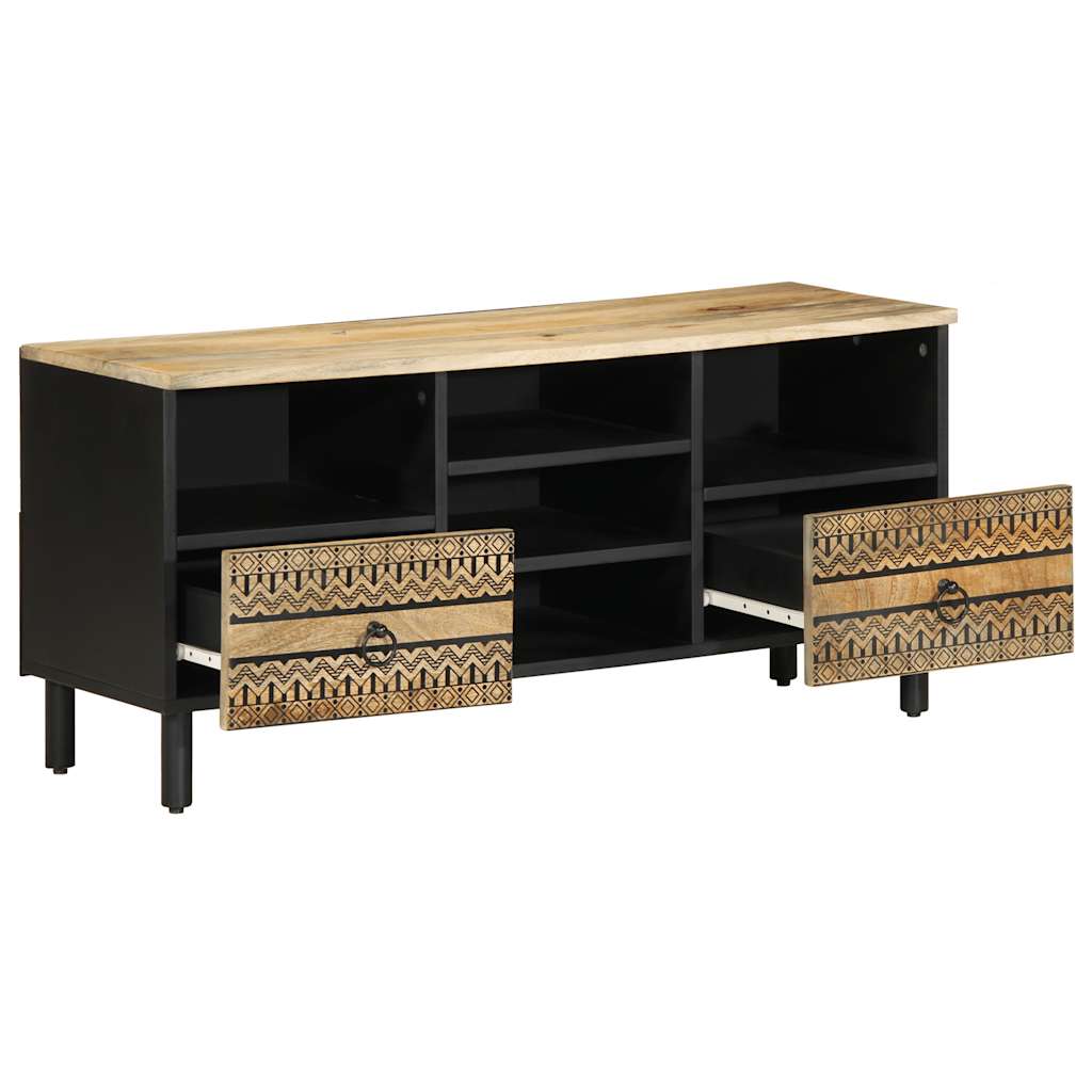 Mobile Porta TV-Mobile per TV-Credenza TV Nero 100x33,5x46 cm Legno Massello Mango Grezzo