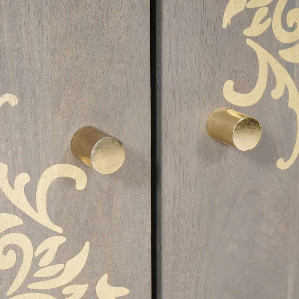 vidaXL Credenza Grigio e Oro 60 x 33.5 x 75 cm Legno massello di mango