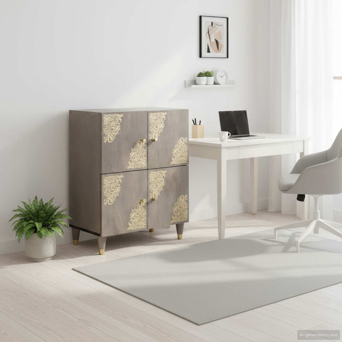 Credenza Grigio e Oro 60 x 33 x 75 cm Legno di mango massello 4018798