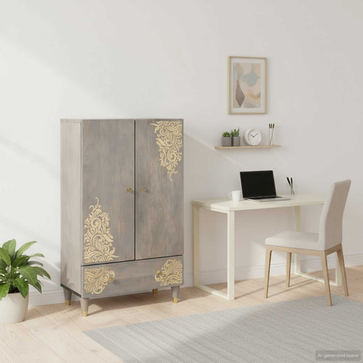 Credenza Grigio e Oro 60 x 33 x 100 cm Legno di mango massello 4018802