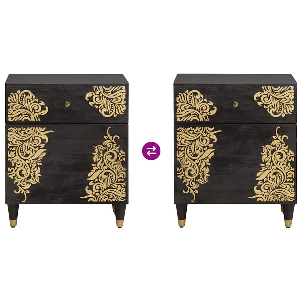 Comodino con porta Nero 50 x 33 x 60 cm Legno di mango massello 4018816