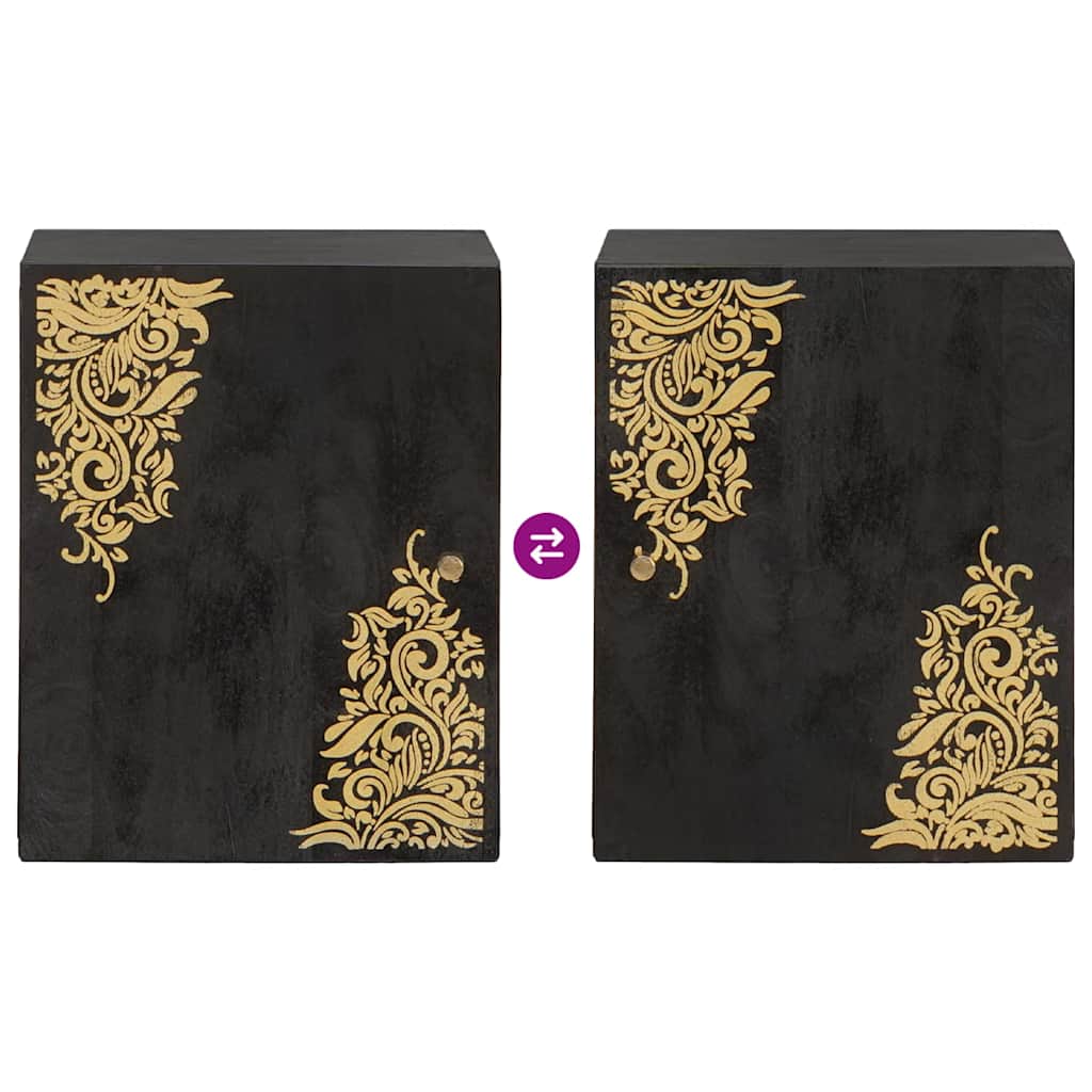 Armadietto a muro Nero 38 x 33 x 48 cm Legno di mango massello 4018828