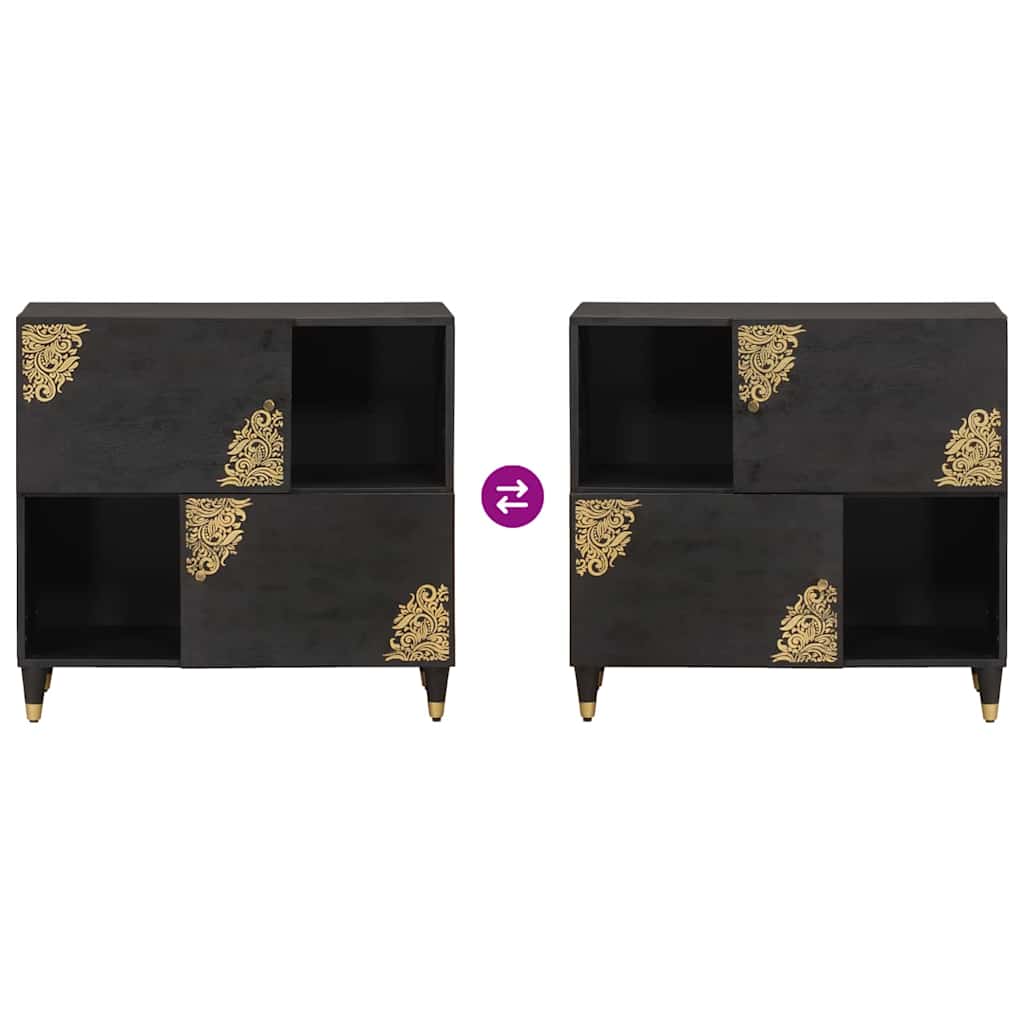 Credenza con porta Nero 80 x 33 x 75 cm Legno di mango massello 4018835