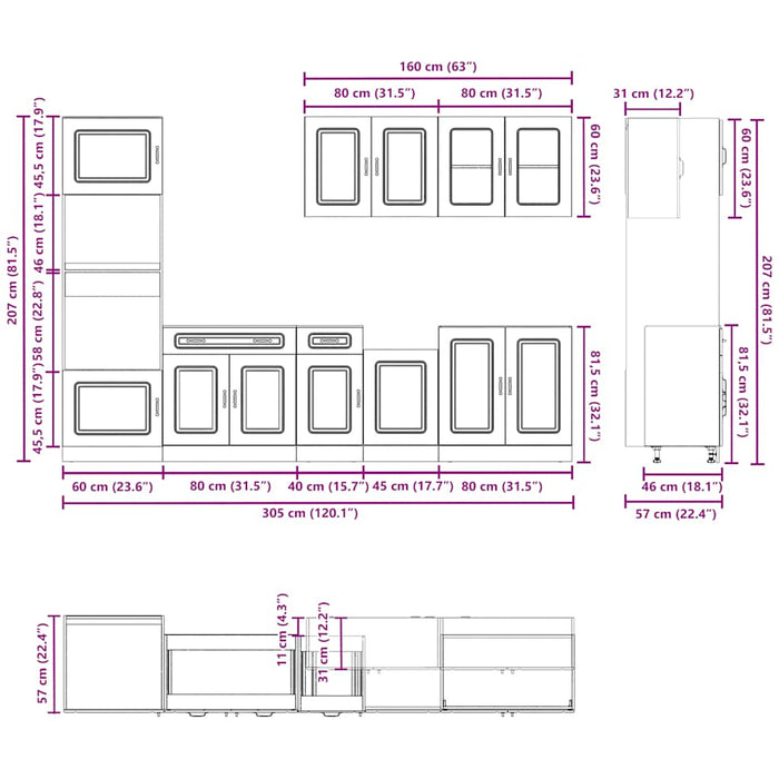 Set Mobili da Cucina 7 pz Kalmar Legno Vecchio in Truciolato 3314739