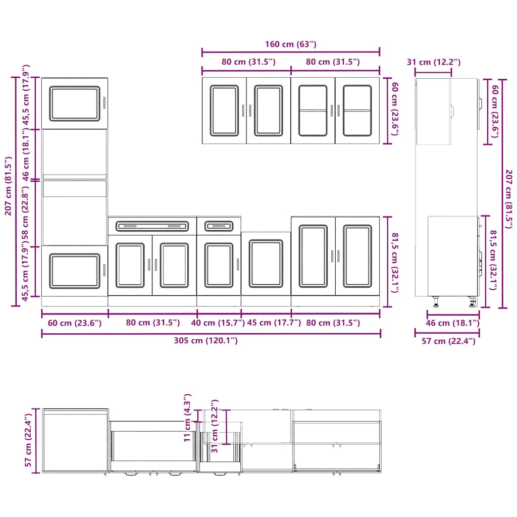 Set Mobili da Cucina 7 pz Kalmar Rovere Artigianale Truciolato
