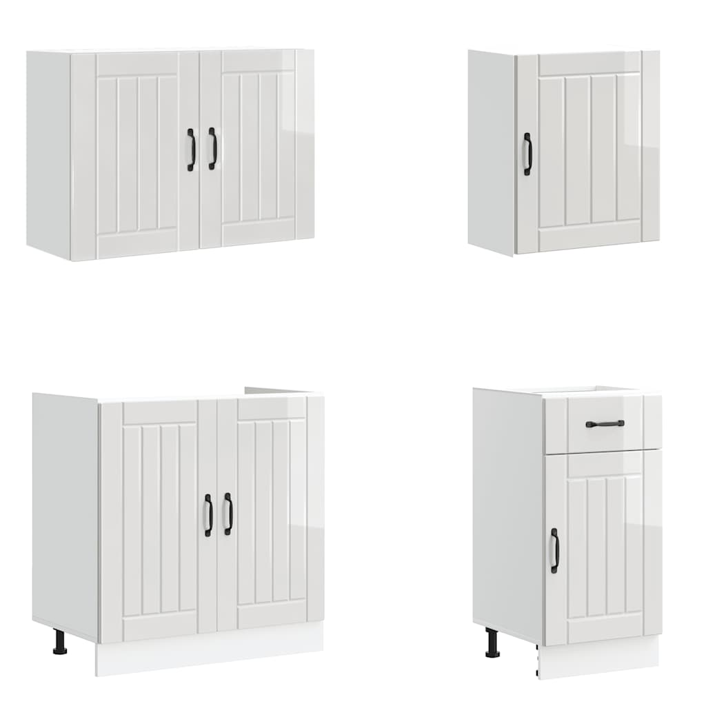 Set Mobili da Cucina 7 pz Lucca Bianchi Lucido in Truciolato 3314773