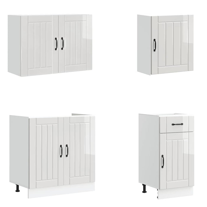 Set Mobili da Cucina 7 pz Lucca Bianchi Lucido in Truciolato 3314773