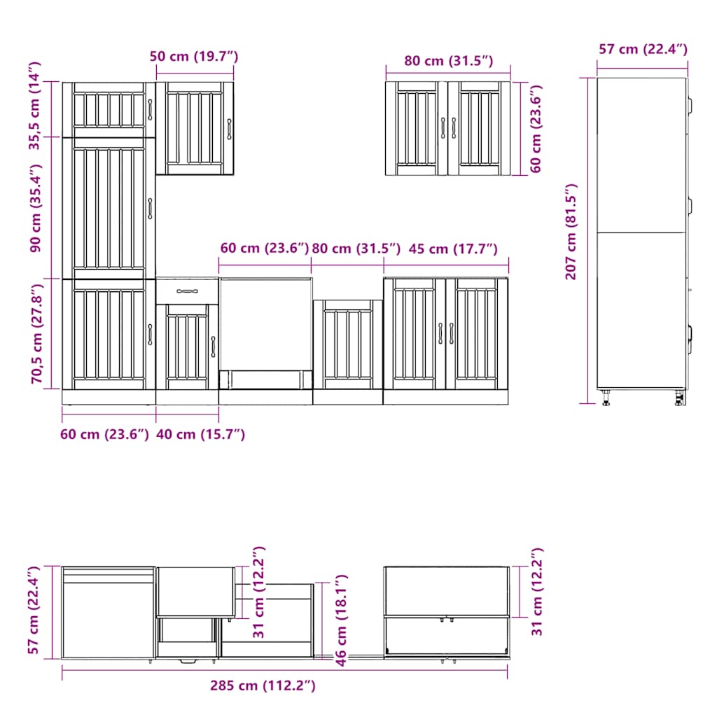 vidaXL Set Mobili da Cucina 7 pz Lucca Rovere Fumo Legno Multistrato