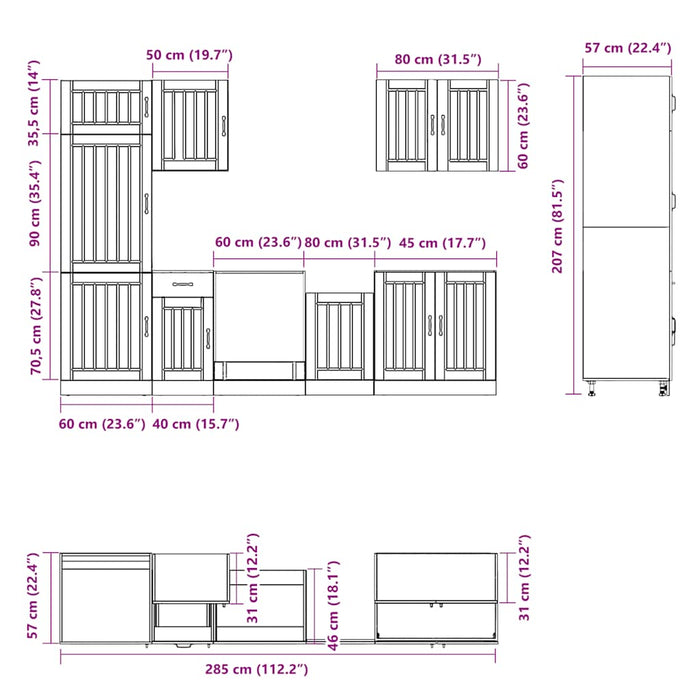 vidaXL Set Mobili da Cucina 7 pz Lucca Rovere Fumo Legno Multistrato