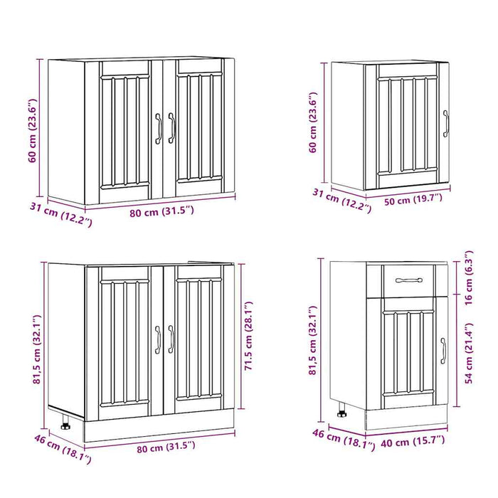 Set Mobili da Cucina 7 pz Kalmar Rovere Fumo Legno Multistrato 3314776