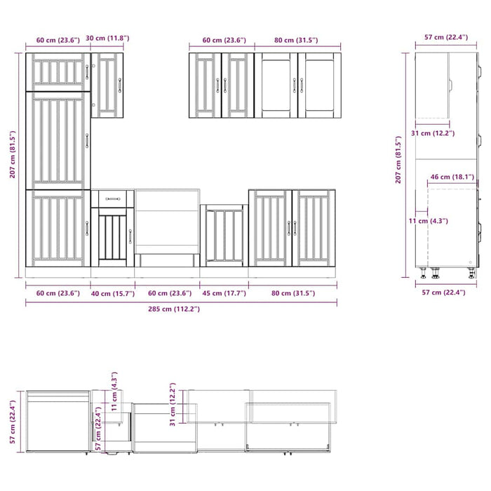 Set Mobili da Cucina 8 pz Lucca Rovere Fumo Legno Multistrato 3314806