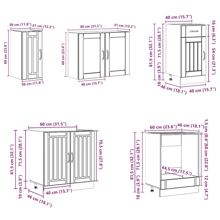 Set Mobili da Cucina 8 pz Kalmar Legno Vecchio in Truciolato 3314809
