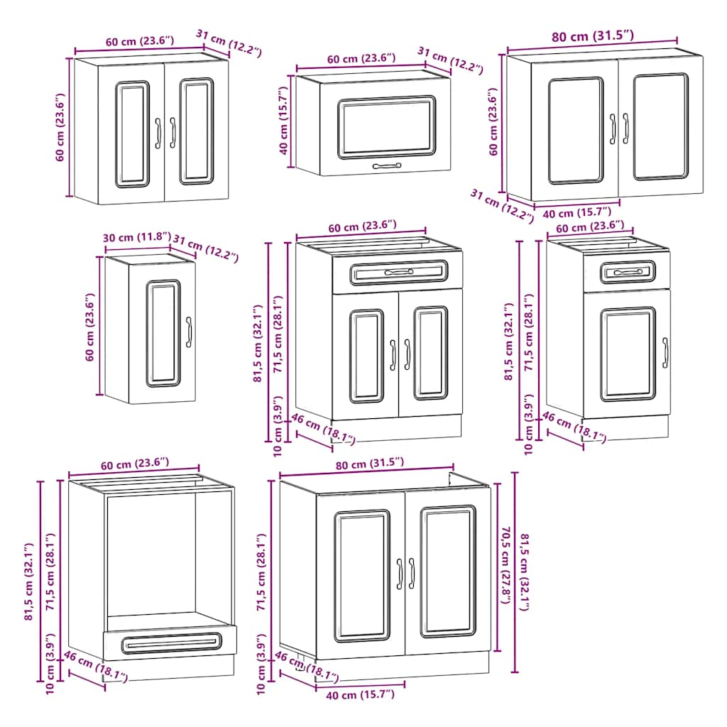 vidaXL Set Mobili da Cucina 8 pz Kalmar Bianco Legno Multistrato