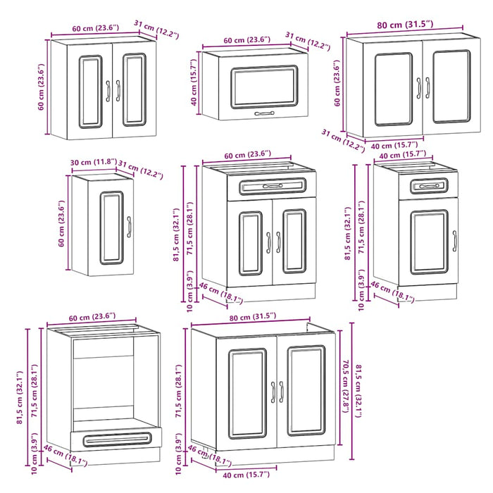 vidaXL Set Mobili da Cucina 8 pz Kalmar Bianchi Lucido in Truciolato