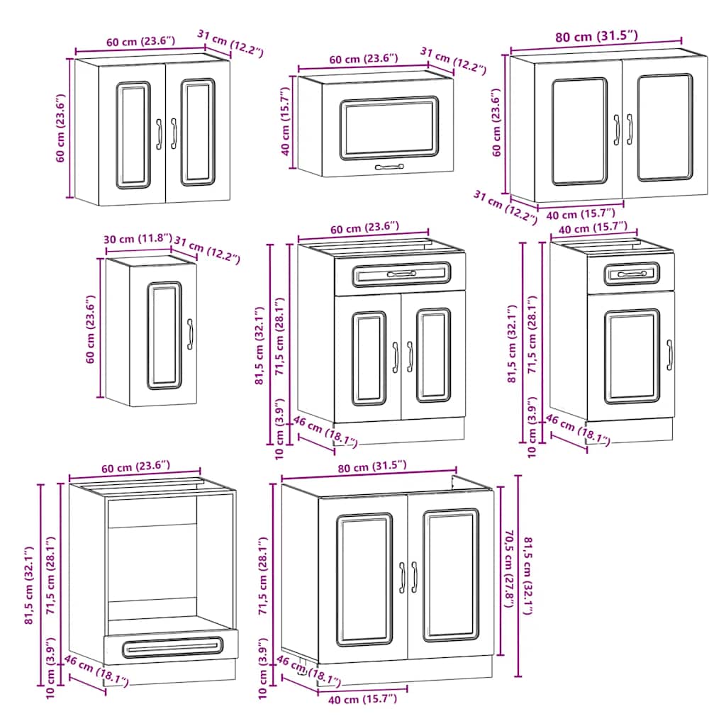 Set Mobili da Cucina 8 pz Kalmar Grigio Sonoma in Truciolato
