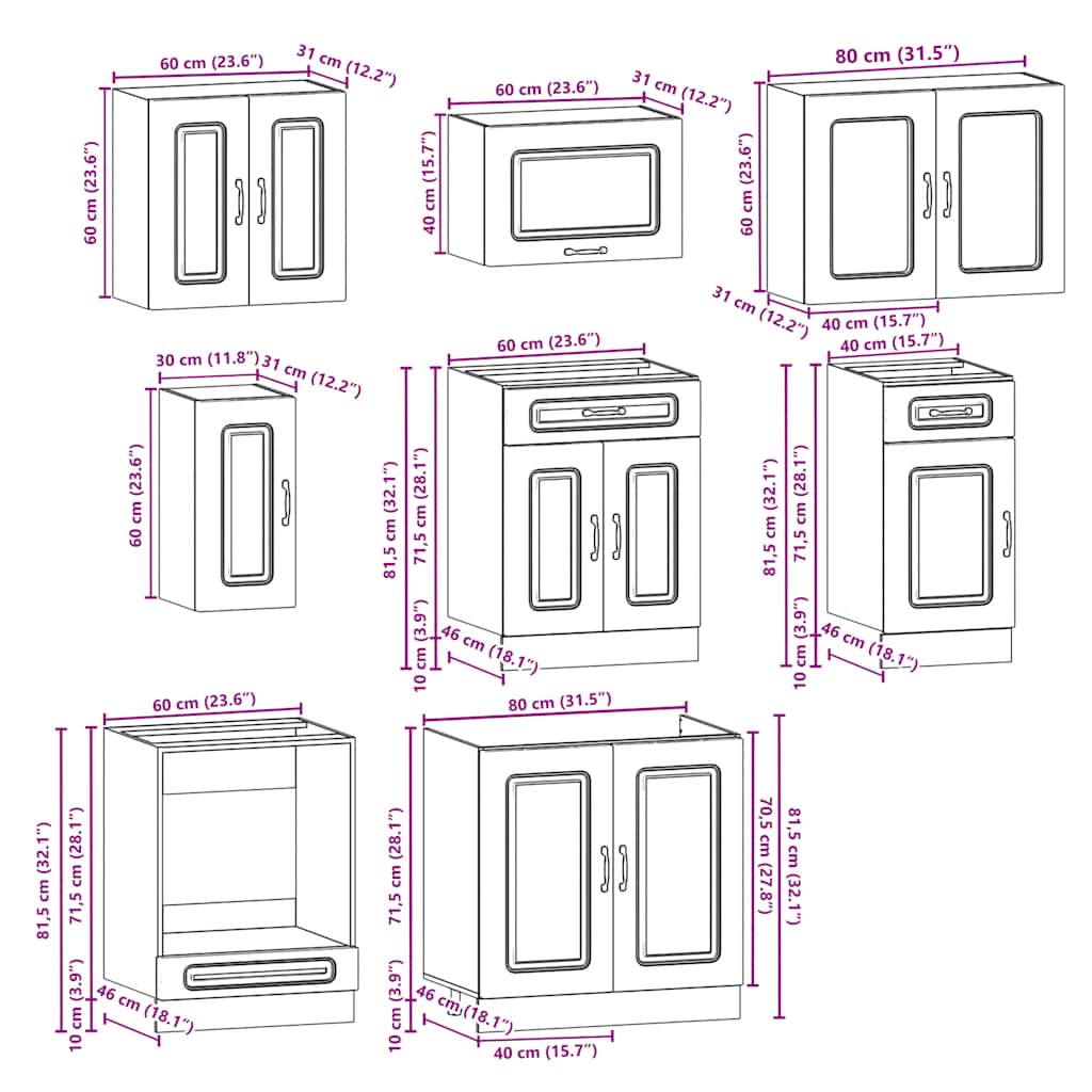 Set Mobili da Cucina 8 pz Kalmar Rovere Artigianale Truciolato 3314830