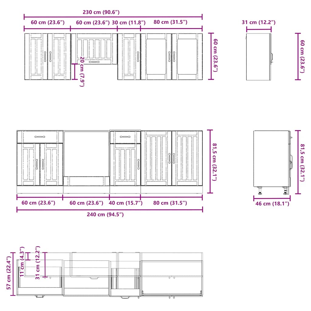 vidaXL Set Mobili da Cucina 8 pz Lucca Rovere Fumo Legno Multistrato