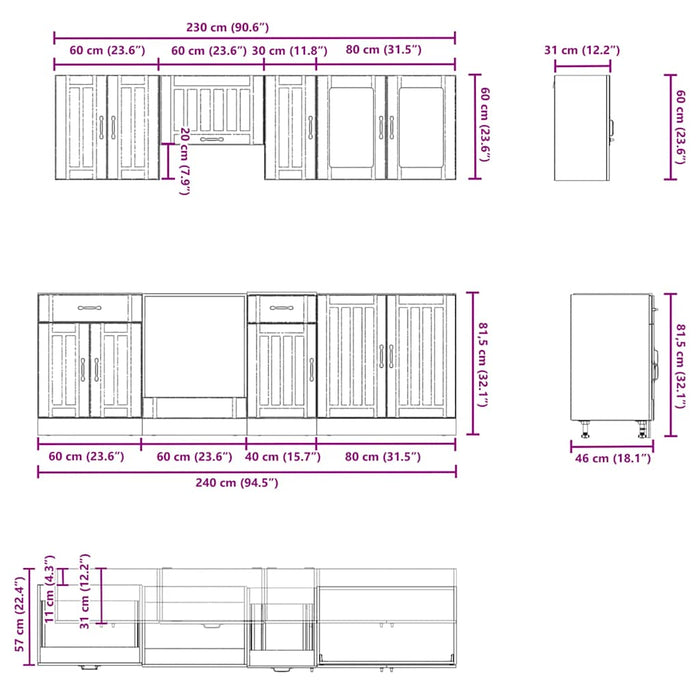 vidaXL Set Mobili da Cucina 8 pz Lucca Rovere Fumo Legno Multistrato