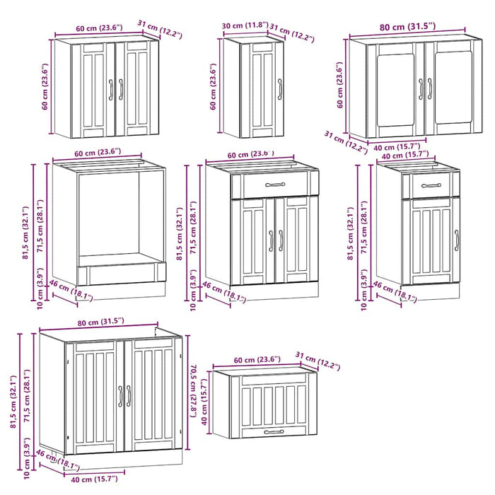 vidaXL Set Mobili da Cucina 8 pz Lucca Rovere Fumo Legno Multistrato