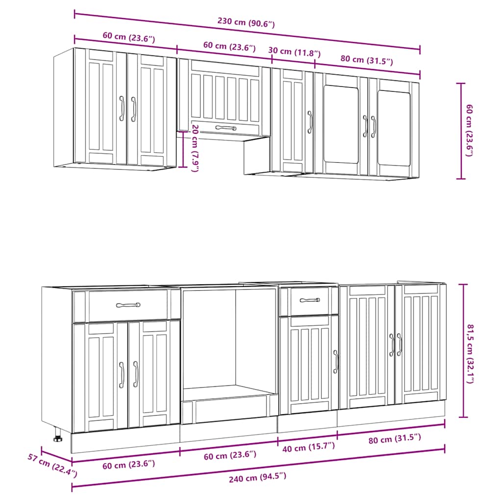 vidaXL Set Mobili da Cucina 8 pz Lucca Rovere Fumo Legno Multistrato