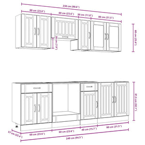 vidaXL Set Mobili da Cucina 8 pz Lucca Rovere Fumo Legno Multistrato