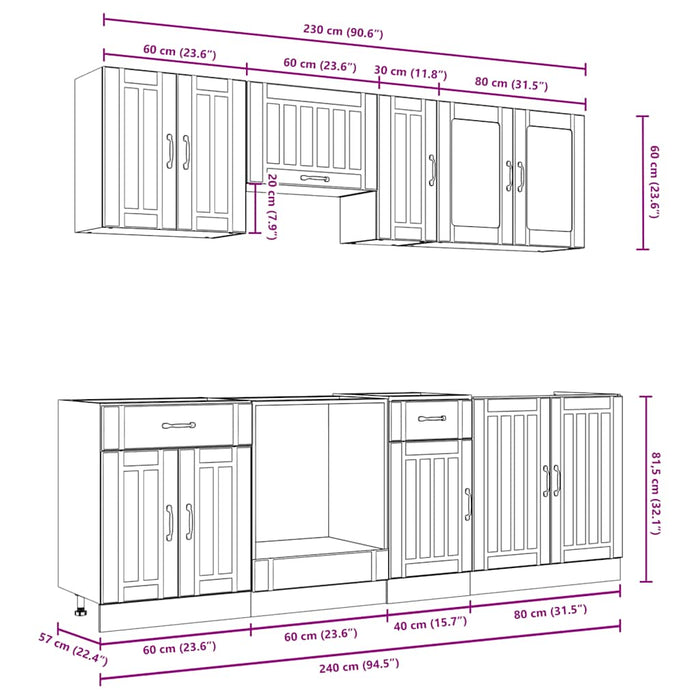 vidaXL Set Mobili da Cucina 8 pz Lucca Rovere Fumo Legno Multistrato