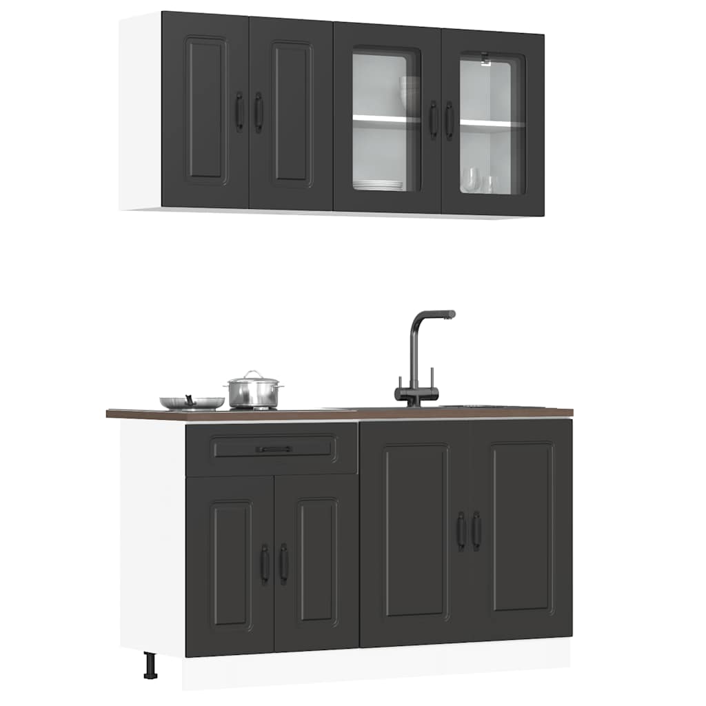Set Mobili da Cucina 4 pz Kalmar Neri Legno Multistrato