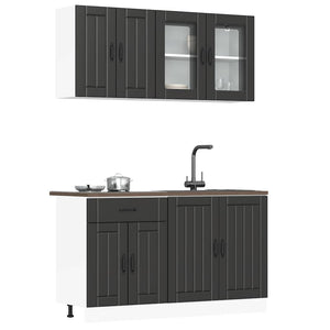 Set Mobili da Cucina 4 pz-Armadietto Cucina Lucca Neri Legno Multistrato