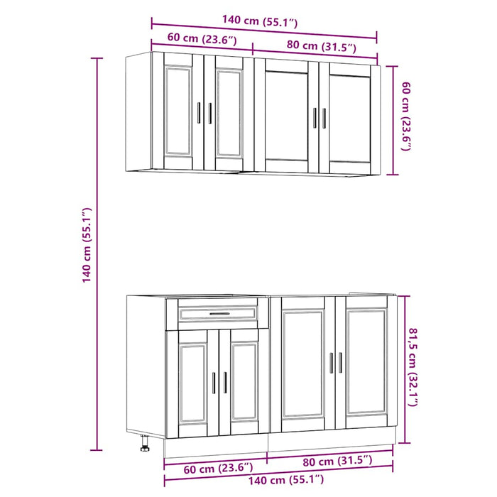 Set Mobili da Cucina 4 pz Kalmar Bianchi Legno Multistrato