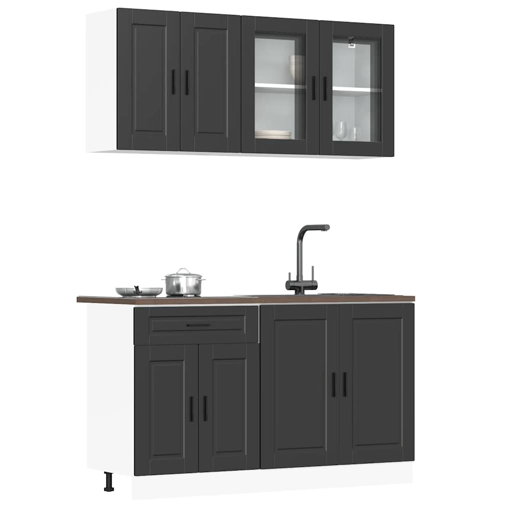 Set Mobili da Cucina 4 pz Kalmar Neri Legno Multistrato