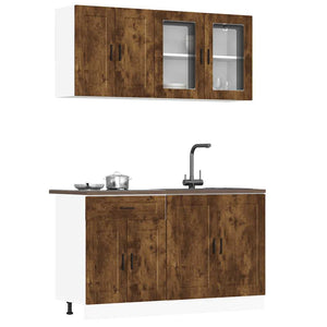 Set Mobili da Cucina 4 pz-Armadietto Cucina Porto Rovere Fumo Legno Multistrato