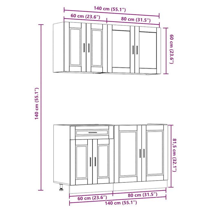 vidaXL Set Mobili da Cucina 4 pz Porto Grigio Sonoma in Truciolato