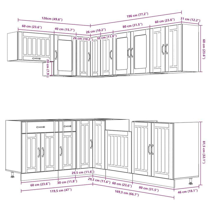 vidaXL Set Mobili da Cucina 11 pz Lucca Grigio Sonoma in Truciolato