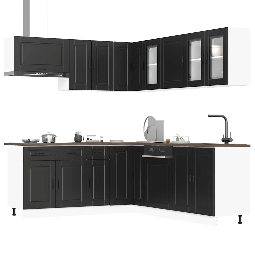 vidaXL Set Mobili da Cucina 11 pz Porto Neri Legno Multistrato