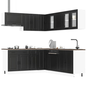 vidaXL Set Mobili da Cucina 11 pz Porto Neri Legno Multistrato