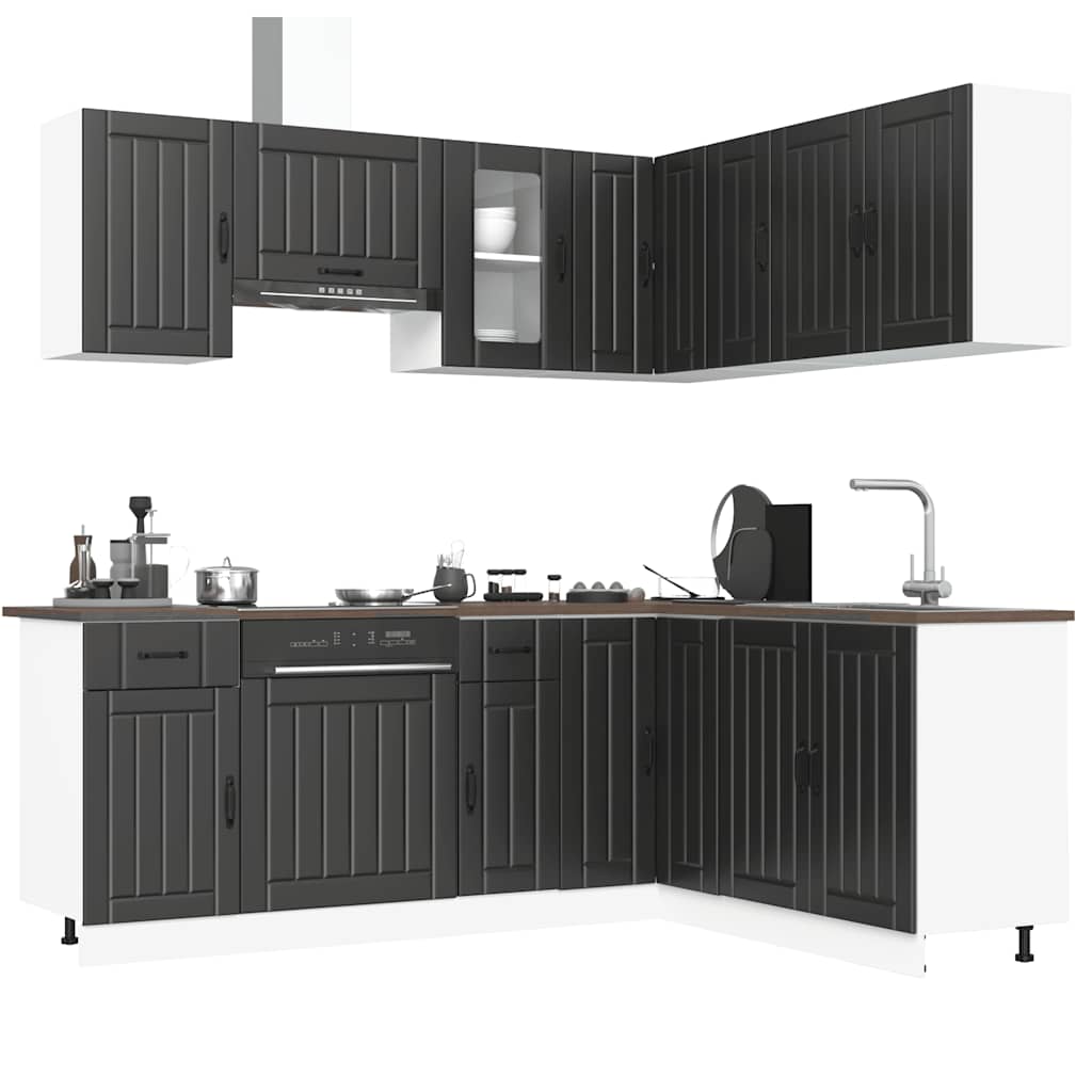 Set Mobili da Cucina 11 pz Kalmar Neri Legno Multistrato 3314942