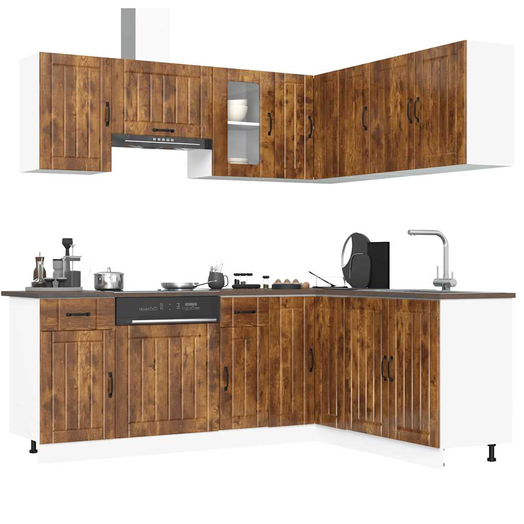 vidaXL Set Mobili da Cucina 11 pz Kalmar Rovere Fumo Legno Multistrato