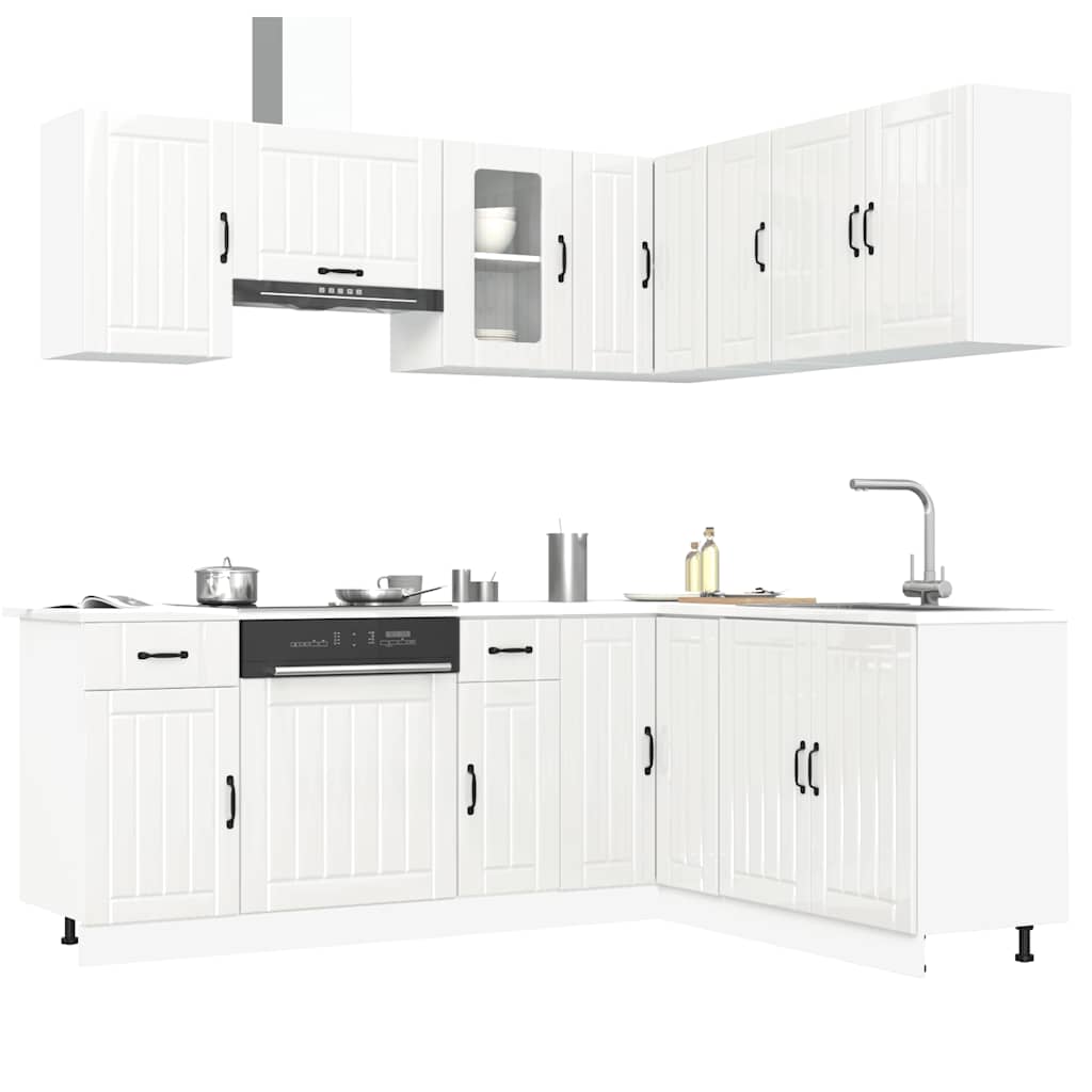 vidaXL Set Mobili da Cucina 11 pz Lucca Bianchi Lucido in Truciolato